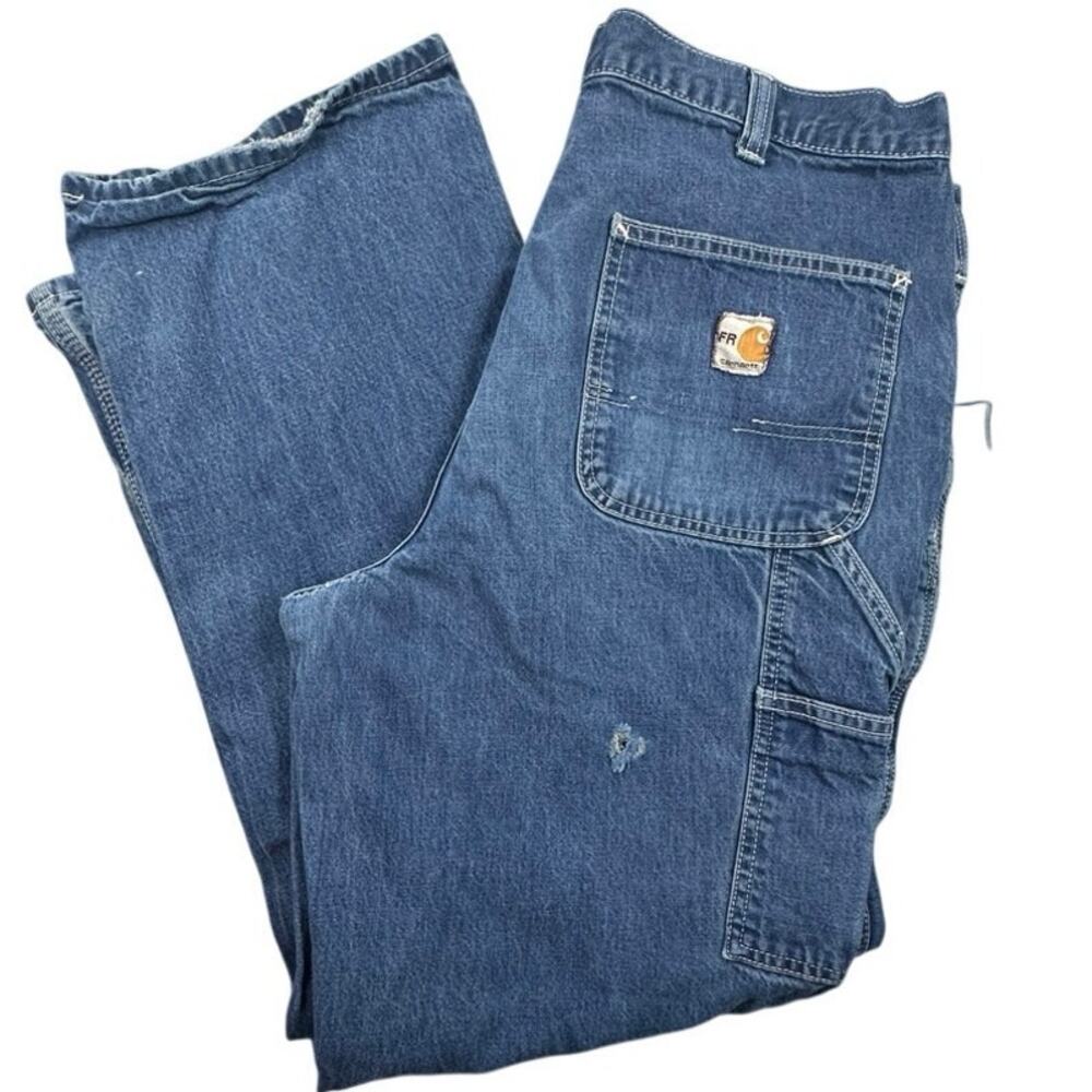 Carhartt Flame Resistant Denim Carpenter Pants Blue Cotton Workwear
